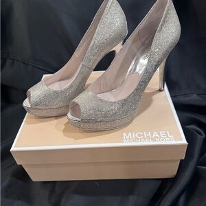 Michael Kors Glittering Silver Peep Toe Heels